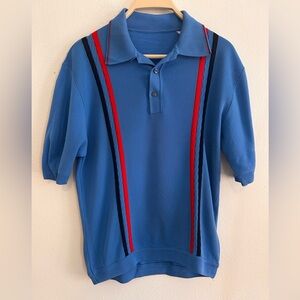 Blue Polo Shirt with Red and Black Stripes